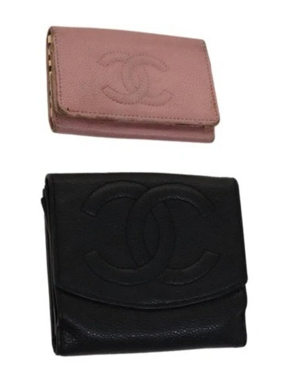 CHANEL Key Case Wallet Grained Calf Skin Black Pink CC Auth bs21518